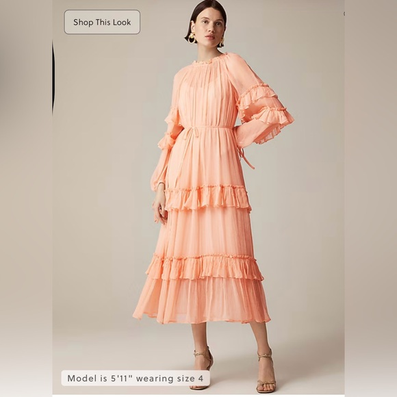 J. Crew tiered ruffle Orange Maxi dress - Picture 4 of 13